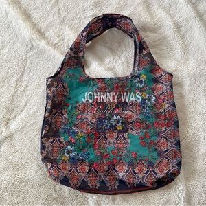Johnny Was California Green, Red and Blue Reusable Tote Bag with Artistic Design